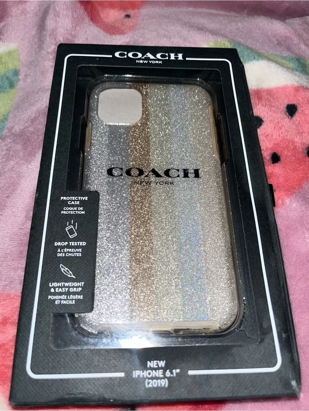 COACH Glitter Stripe iPhone 6.1 (2019) Case in Silver and Gold
